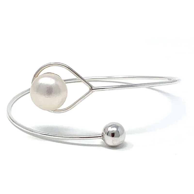 Gold Bangles with Crystal Accents-Cultured Freshwater Pearl Sterling Silver Bangle Bracelet