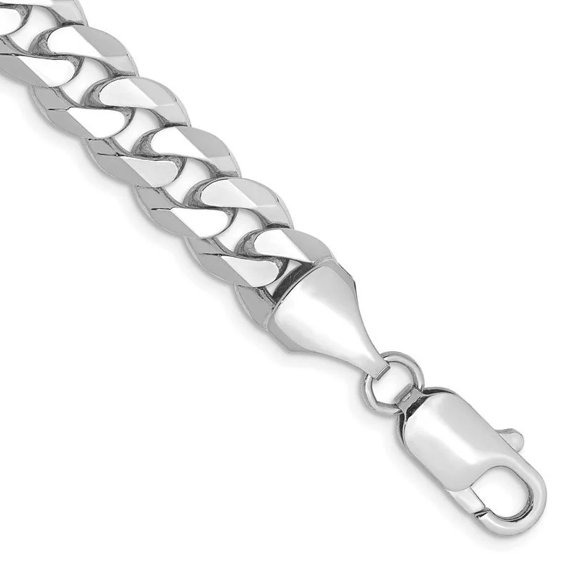 Classic Leather Bracelet for Everyday Wear-14K White Gold 9 inch 8.5mm Flat Beveled Curb with Lobster Clasp Chain Bracelet