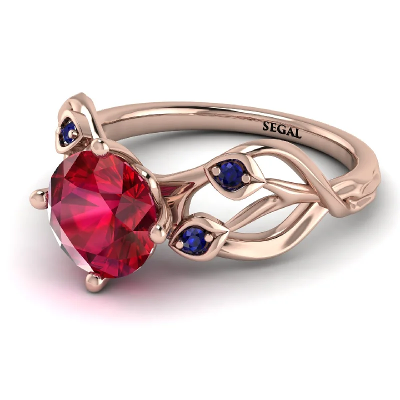 Vintage Diamond Ring for Women-Ruby Blossom 14K Golden Nature Inspired Engagement Ring - Haley No. 71