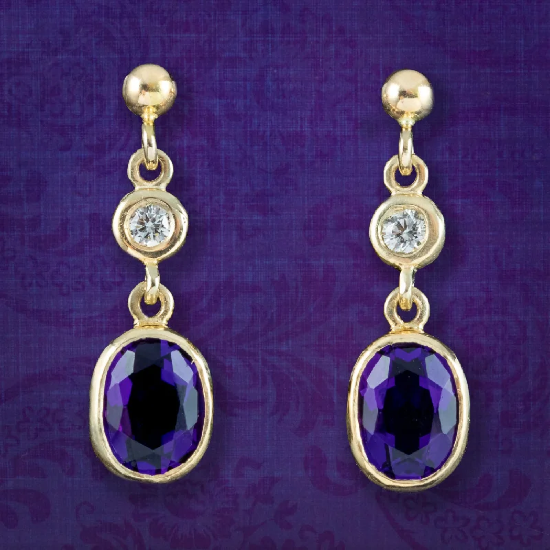 Sterling Silver Hoop Earrings-Edwardian Style Amethyst Diamond Drop Earrings 9ct Gold