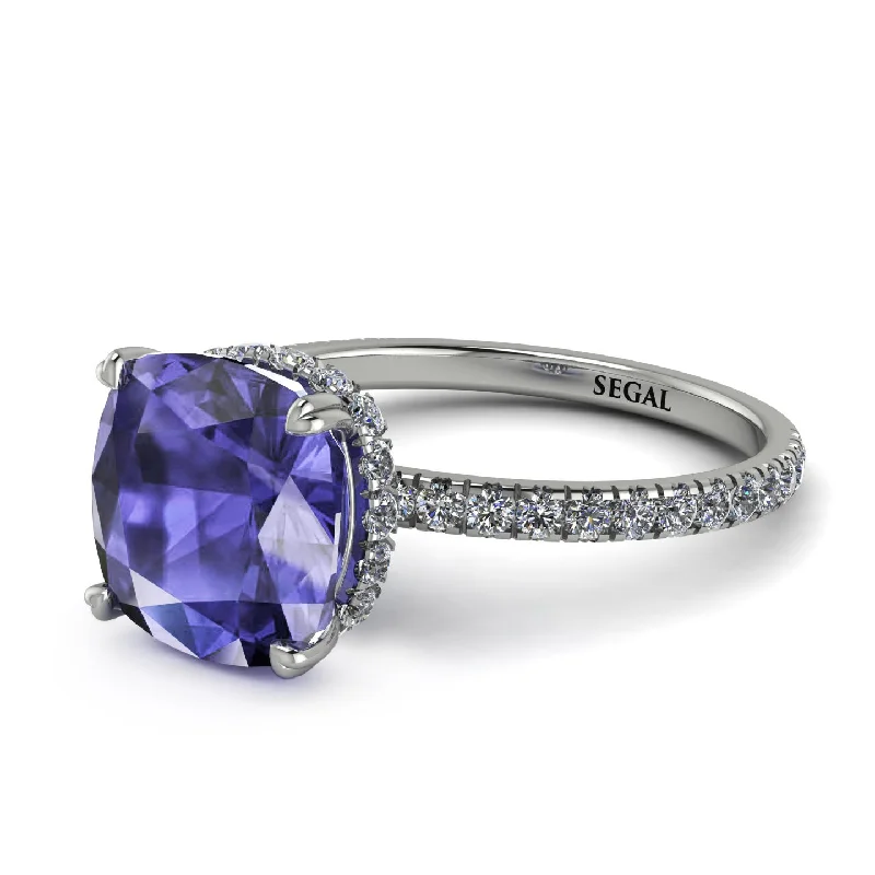 Custom Wedding Band with Initials-Cushion Hidden Tanzanite Ring - Nova No. 203