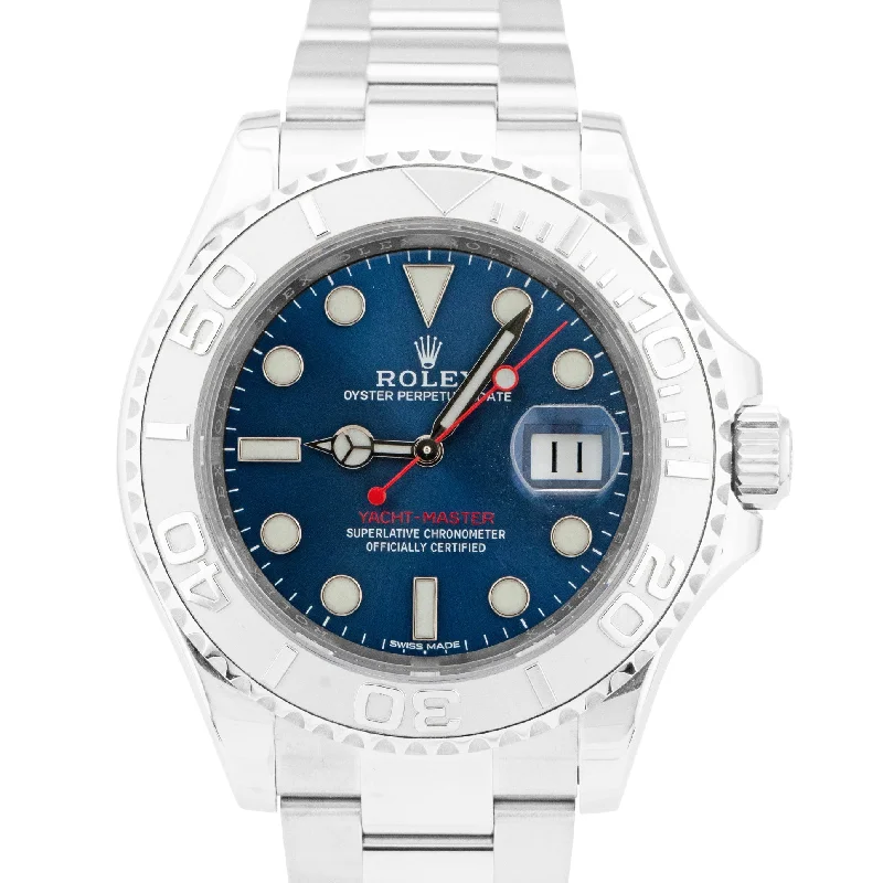 Luxury Watches with Gemstone Detailing-Rolex Yacht-Master 40mm PAPERS Blue Dial Stainless Steel Oyster Watch 116622 B+P