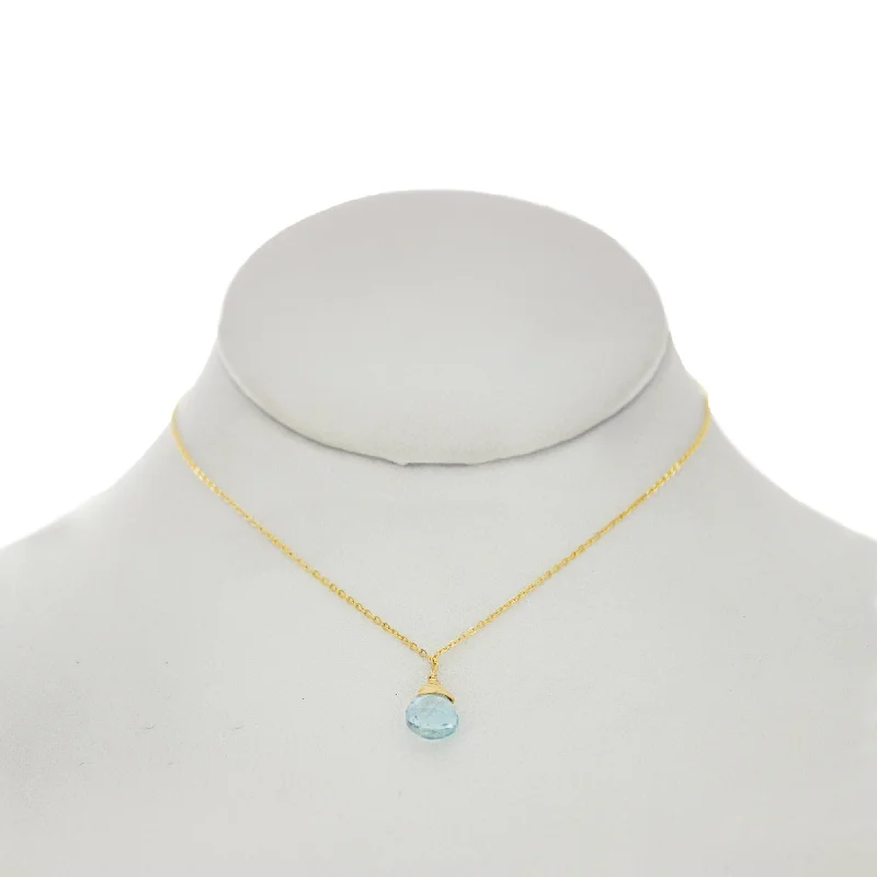 Modern Gemstone Necklace for Every Day-Sage Rose Blue Topaz Single Drop Necklace