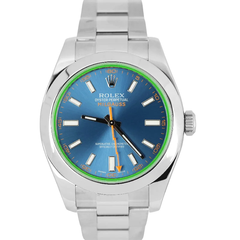 Women's Smart Watches with Health Monitoring-Rolex Milgauss Stainless Steel Z-Blue Green Anniversary 40mm 116400 GV Watch