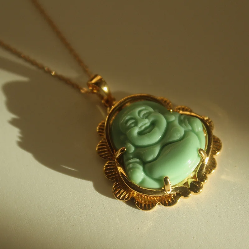 Pendant Necklace for Casual Style-Happy Buddha Necklace (Light Green)