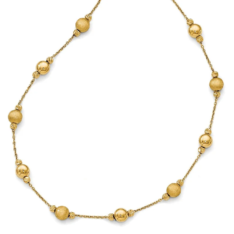 Unique Gemstone Necklace for Special Occasions-Multi Finish 6mm Bead Station Necklace in 14k Yellow Gold, 17 Inch