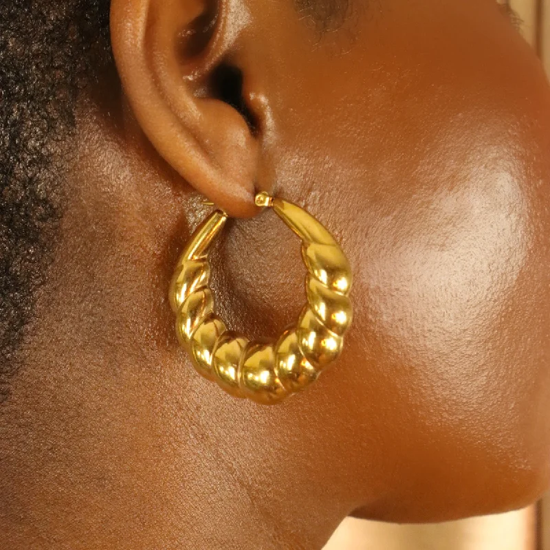 Vintage Drop Earrings for Women-Bamboo 18ct Gold Plated Stainless Steel Hoop Earrings