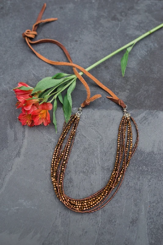 Layered Necklace for Trendy Looks-Brown Crystal Leather Necklace