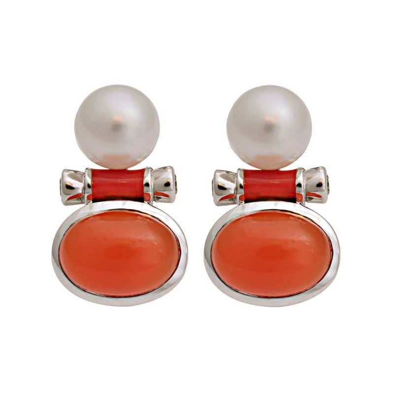 Dazzling Drop Earrings for Formal Wear-Earrings- Cornelian, South Sea Pearl And Diamond (Enamel)