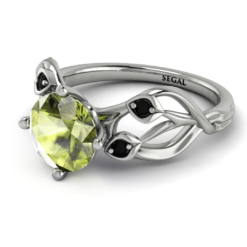 Classic Solitaire Ring for Engagement-Peridot Blossom 14K Golden Nature Inspired Engagement Ring - Haley No. 709