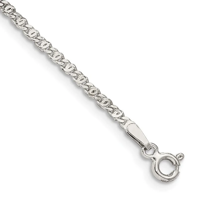 Adjustable Silver Bracelet for Comfort-Sterling Silver 2mm Fancy Anchor Pendant Chain Bracelet