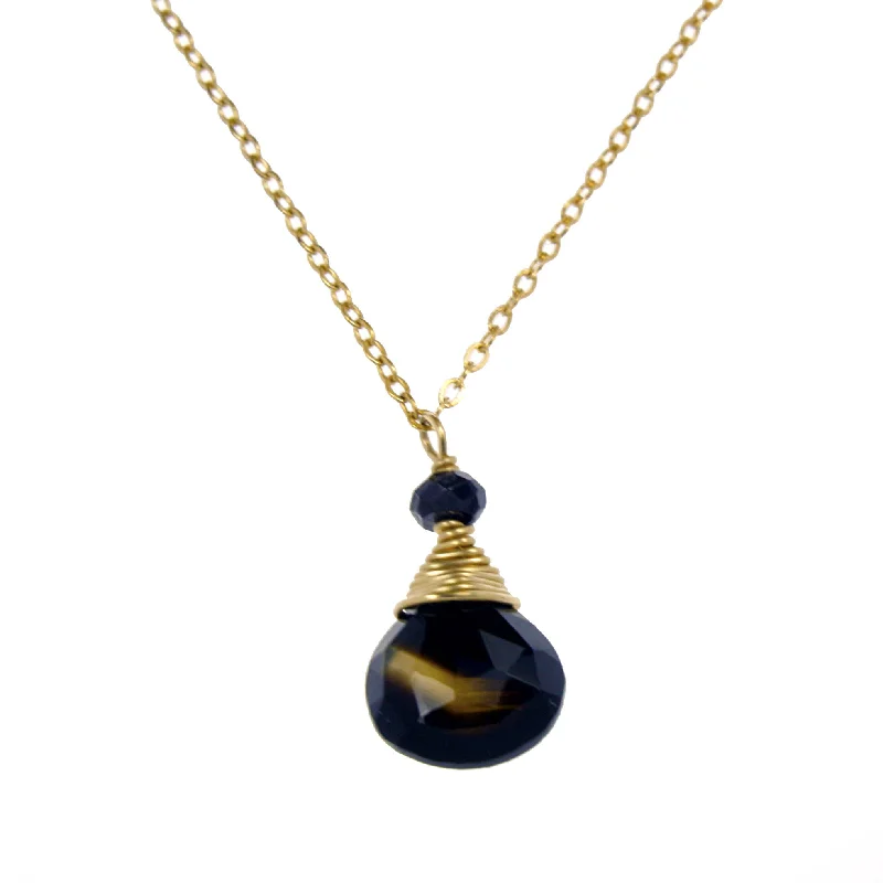 Vintage Gold Necklace for Women-Black Onyx One Drop Necklace