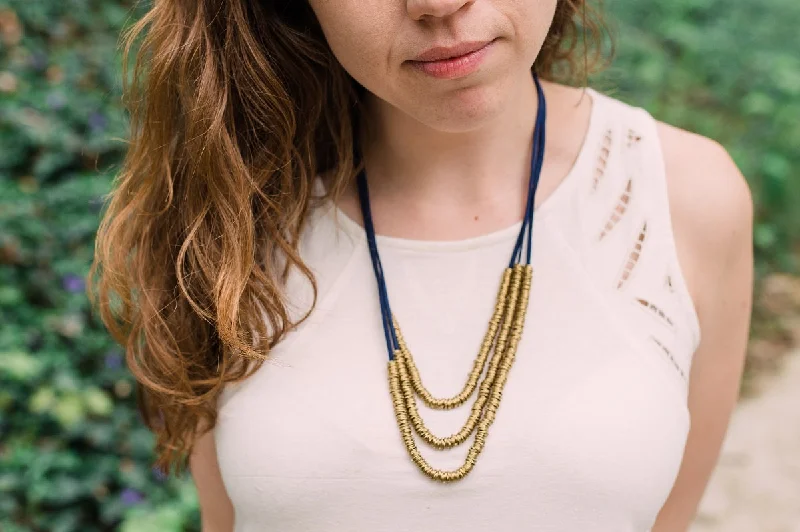 Boho Chic Necklace for Women-Navy Rings of Gold Necklace