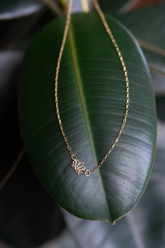 Gold Necklace with Initial Pendant-Petite Lotus Necklace