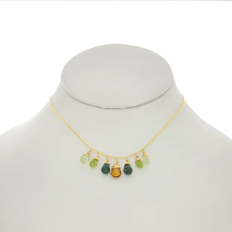 Bold Chunky Necklace for Bold Fashion-Cedar Green - Citrine, Emerald, Peridot, Prenite Drop Necklace