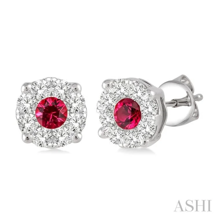 Custom Earrings for Personalized Style-3.2 mm Round Cut Ruby and 1/2 Ctw Lovebright Diamond Earrings in 14K White Gold