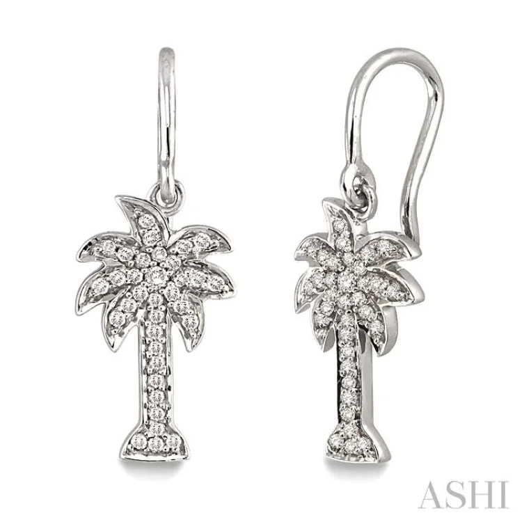 Personalized Earrings for Gifts-1/4 Ctw Palm Tree Single Cut Diamond Earrings in 14K White Gold