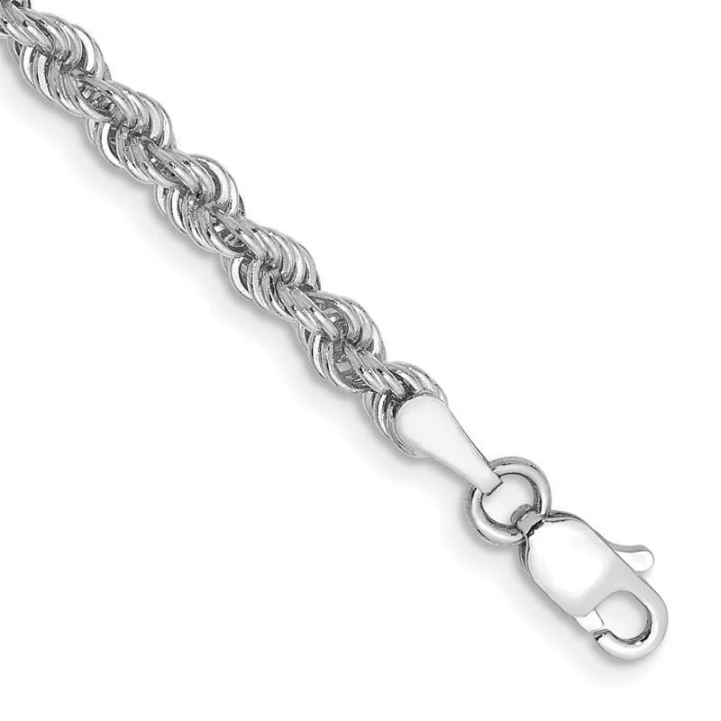 Stackable Silver Bracelets for Trendy Look-14K White Gold 7 inch 3mm Regular Rope with Lobster Clasp Chain Bracelet