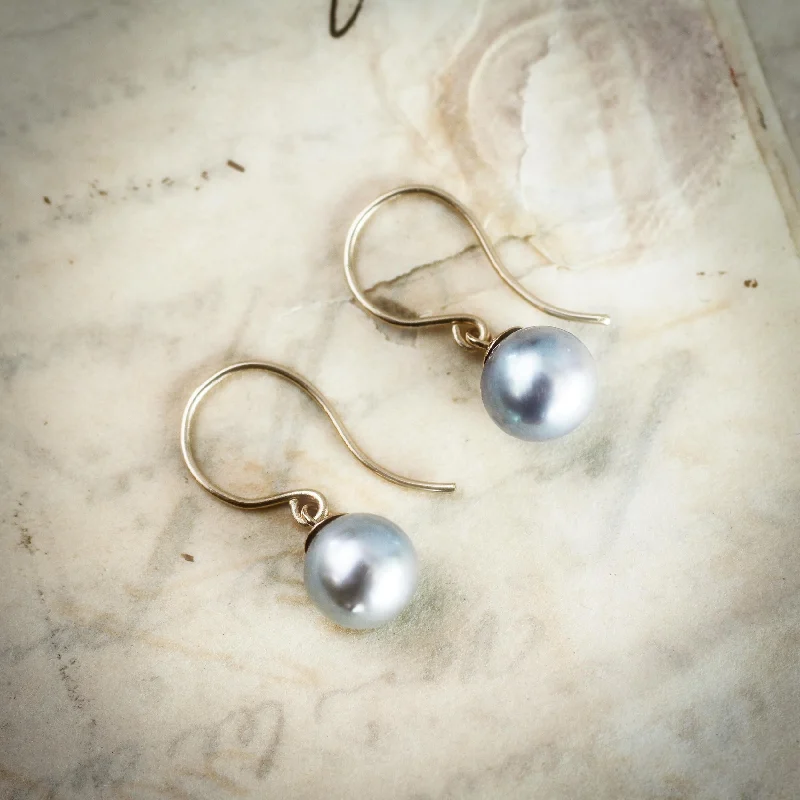 Pearl Drop Earrings for Brides-Vintage Blue/Grey Cultured Pearl Earring Drops