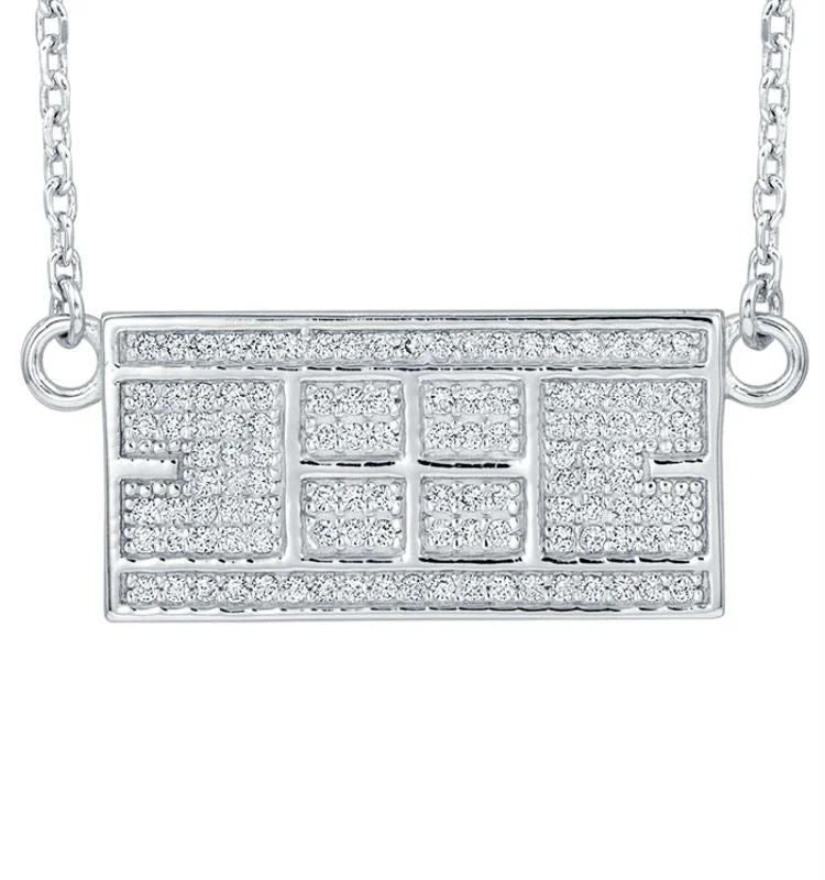 Diamond Pendant Necklace-CZ Tennis Court Necklace Medium Rhodium