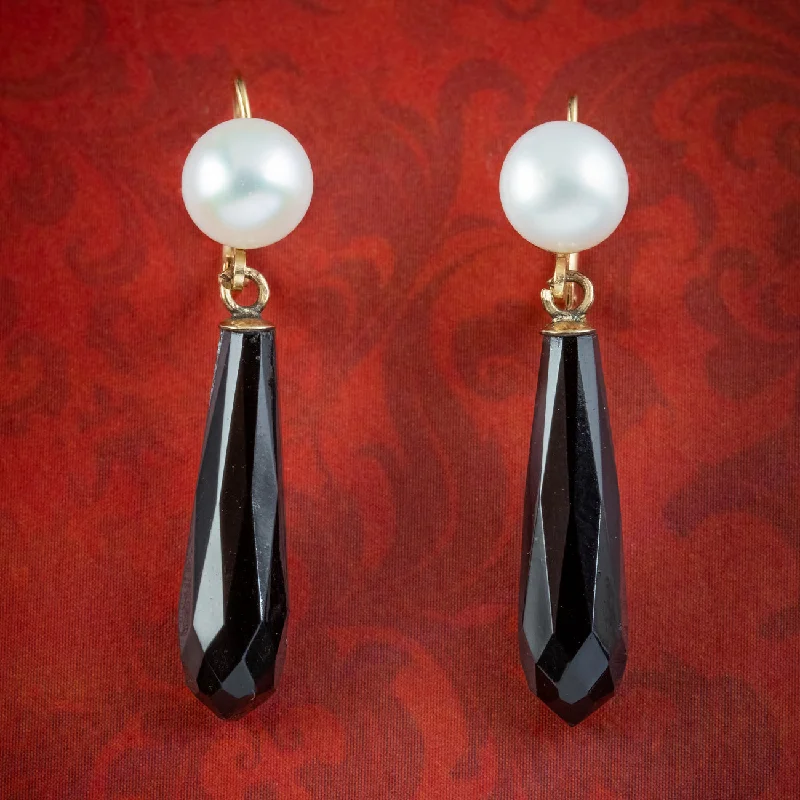 Colorful Tassel Earrings-Vintage Pearl French Jet Drop Earrings 14ct Gold