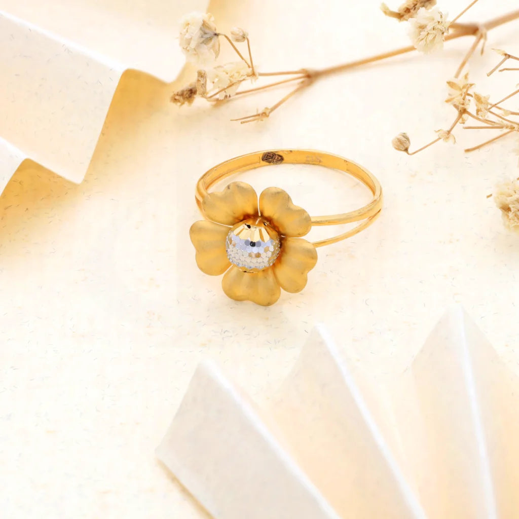 Dainty Engagement Ring for Women-Gold Open Sun Flower Ring 21KT - FKJRN21KM8507