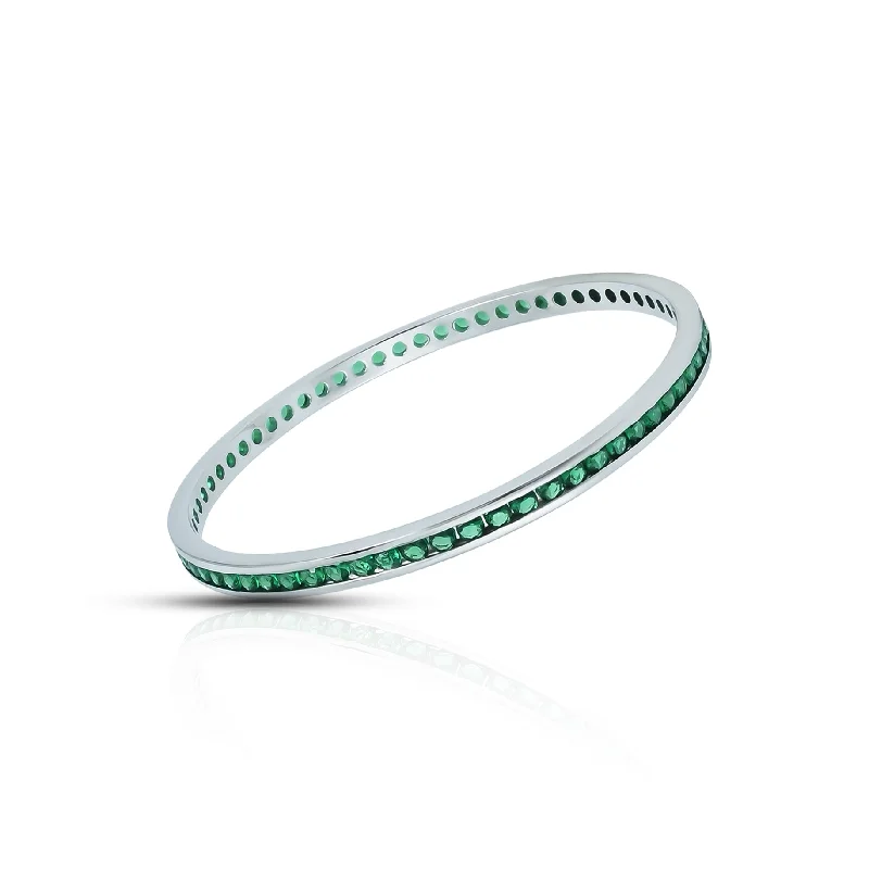 Fashionable Silver Bangles for Every Day-Elegant Green Stones Silver Bangles For Girls