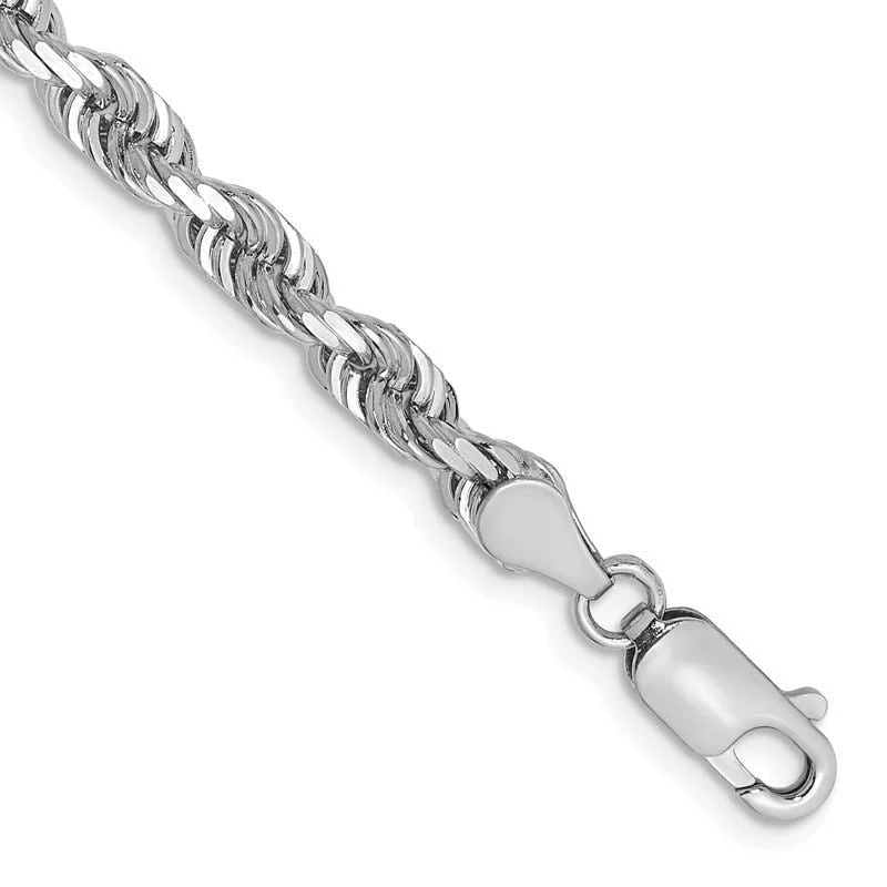 Trendy Bracelet for Young Women-14K White Gold 8 Inch 4.5mm Diamond-cut Quadruple Rope Lobster Clasp Chain Bracelet