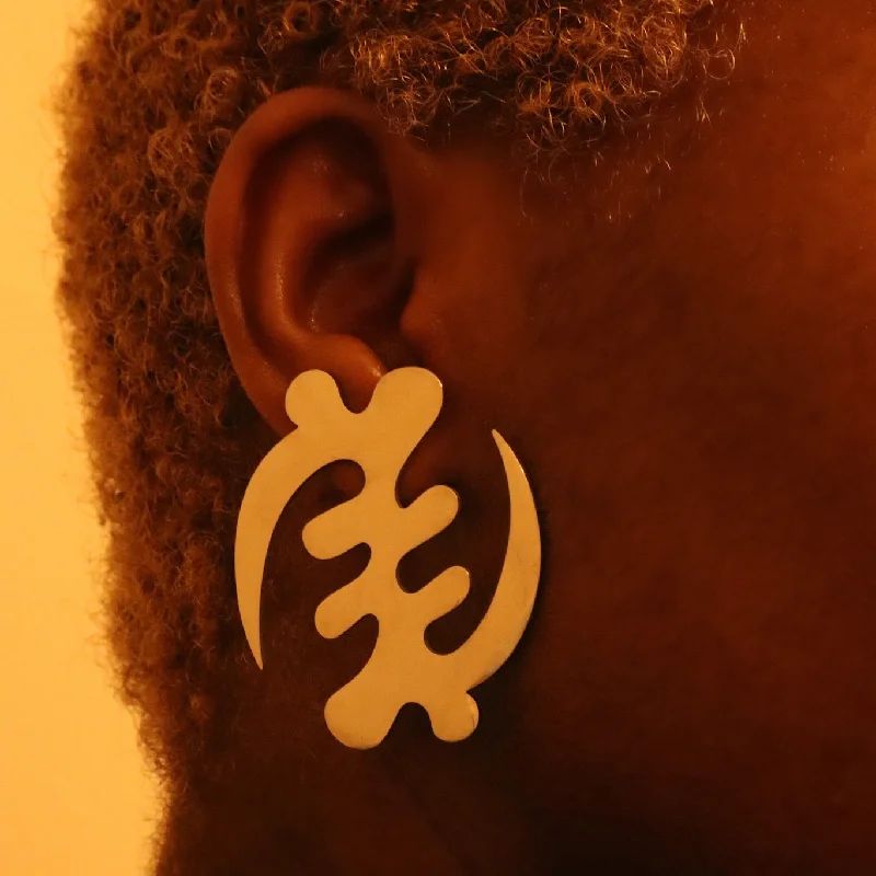 Unique Earrings for Special Occasions-Adinkra statement stud 18ct gold-plated tarnish resistant earrings