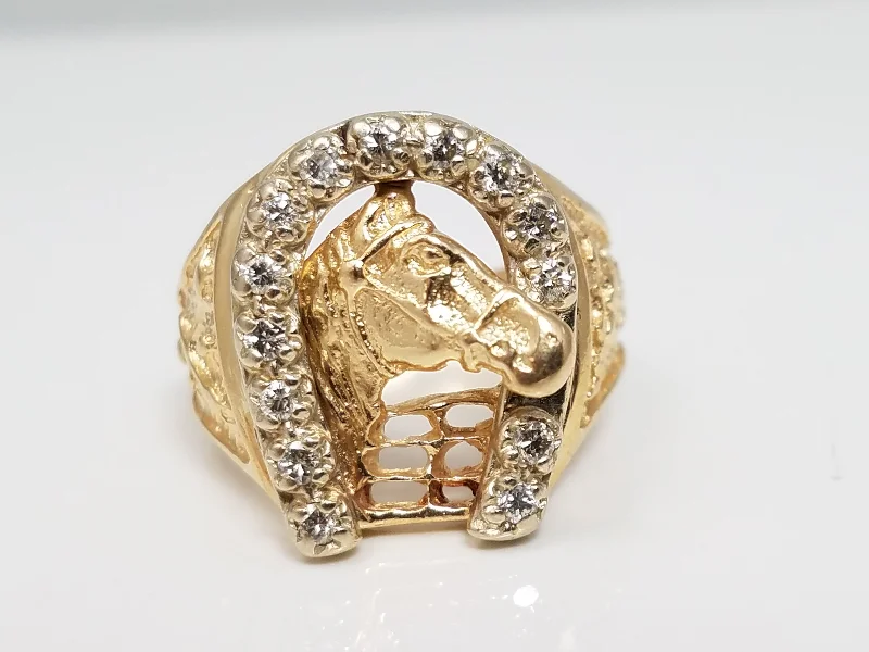 Luxury Diamond Ring for Men-Horse/Equestrian 14k Yellow Gold Natural Diamond Ring