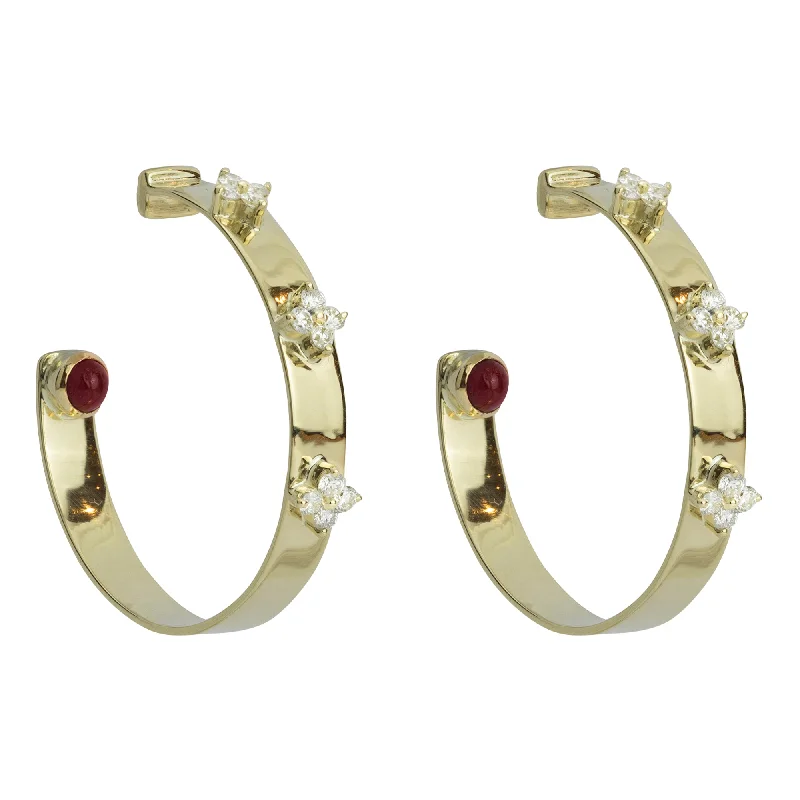 Simple Gold Hoop Earrings-Earrings - Diamond And Ruby