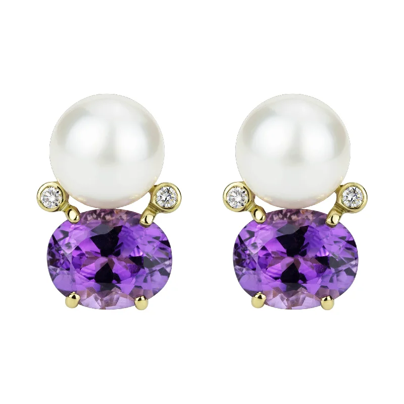 Chunky Statement Earrings for Bold Style-Earrings - South Sea Pearl, Amethyst And Diamond