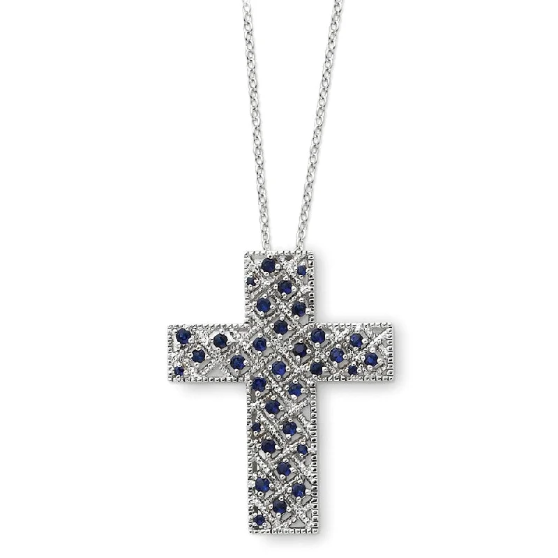 Layered Chain Necklace for Fashionistas-Sterling Silver September CZ Birthstone Cross Necklace, 18 Inch