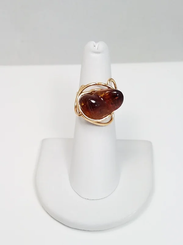 Gemstone Ring with Sapphire-Dazzling 14k Yellow Gold Natural Amber Custom Ring