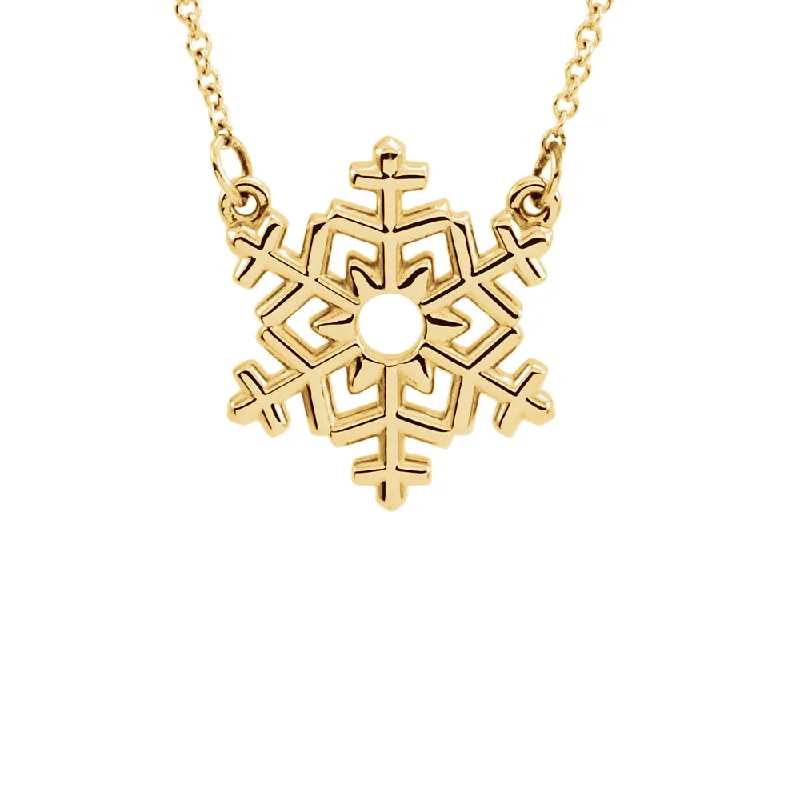 Gold Bar Necklace for Trendy Style-Polished Small Snowflake Necklace in 14k Yellow Gold, 16 Inch