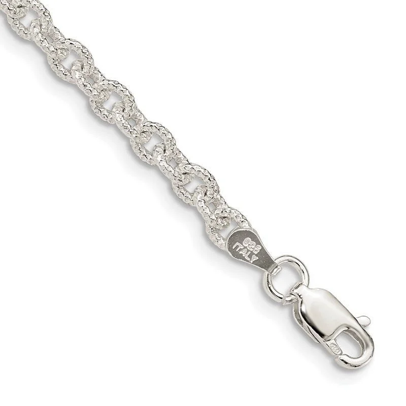 Silver Bracelet with Gemstones-Sterling Silver 3.75mm Fancy Rolo Chain Bracelet