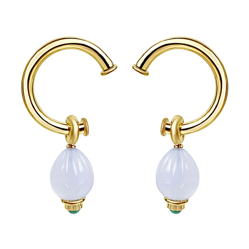 Elegant Gold Earrings for Daytime Wear-Earrings - Chalcedony and Emerald