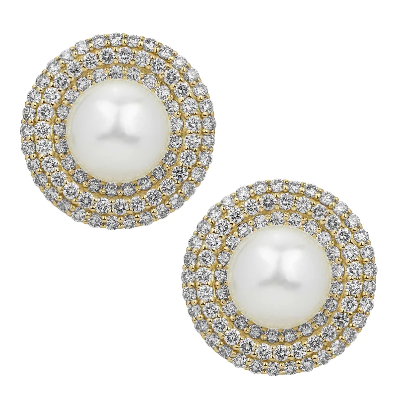 Statement Earrings for Weddings-Earrings - South Sea Pearl And Diamond