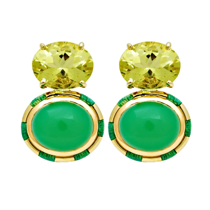 Classic Diamond Earrings-Earrings- Lemon Quartz And Chrysoprase (enamel)