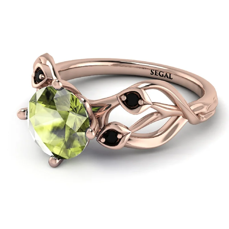 Black Diamond Ring for Men-Peridot Blossom 14K Golden Nature Inspired Engagement Ring - Haley No. 708