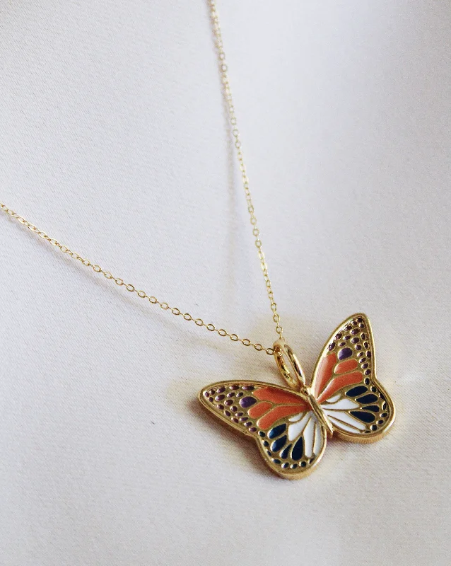 Long Necklace with Gemstones-Mosaic Enamel Butterfly Necklace