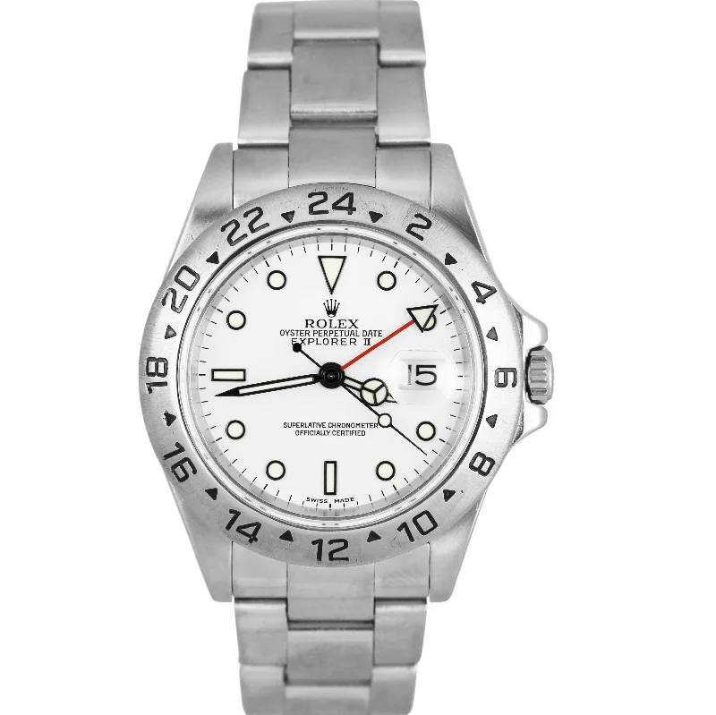 Fitness Watches for Weight Loss-Rolex Explorer II Stainless Steel Polar White 40mm Automatic Oyster 16570 Watch