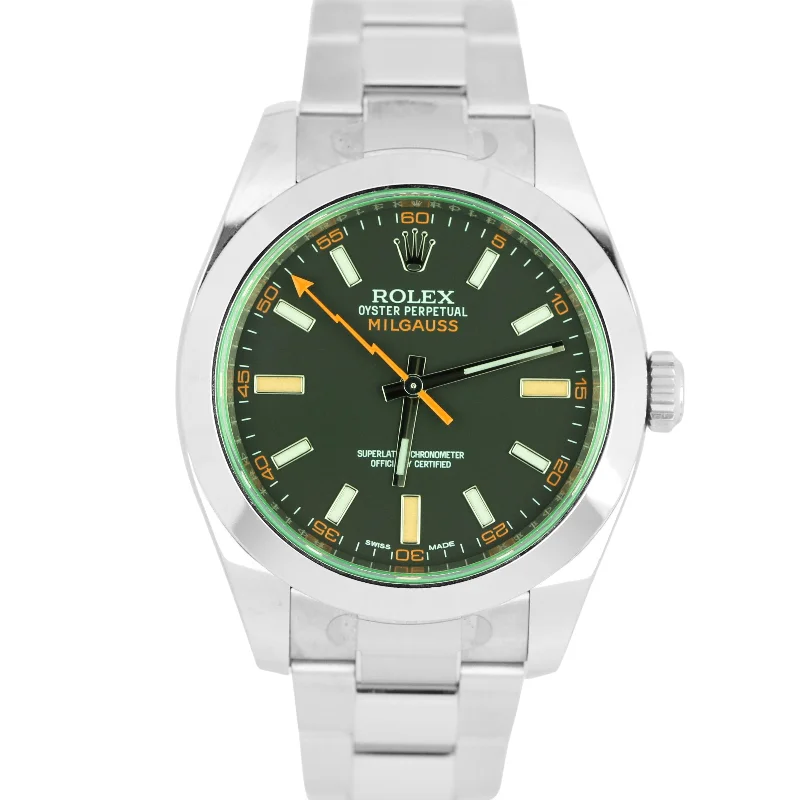 Eco-Friendly Watches for Women with Wood Straps-Rolex Milgauss Stainless Steel Green Sapphire Black 40mm 116400GV Watch B+P