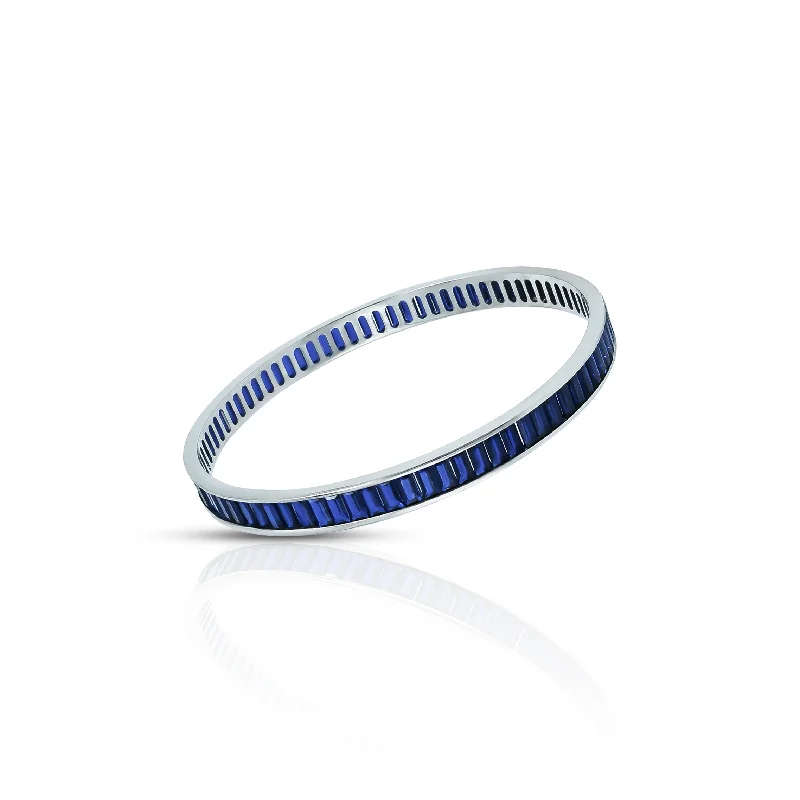 Silver Bangles for Weddings-Royal Blue Stones Silver Bangles