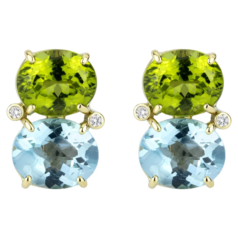 Trendy Stud Earrings for Young Women-Earrings - Blue Topaz, Peridot And Diamond