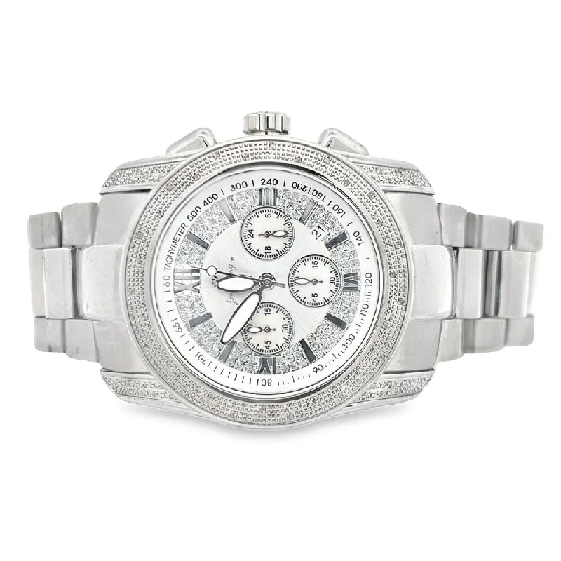 Women's Luxury Watches with Rose Gold Accents-Silver Chrono Dial .30cttw Real Diamond Hip Hop Watch