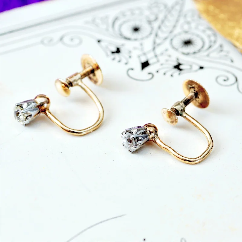 Drop Earrings for Formal Occasions-A Rare Find! Vintage Screw Fit Diamond Earrings