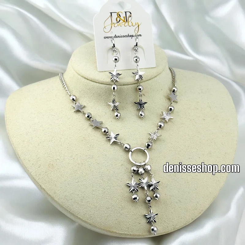 Elegant Choker Necklace for Brides-SILVER CHOKER NECKLACE SET N204