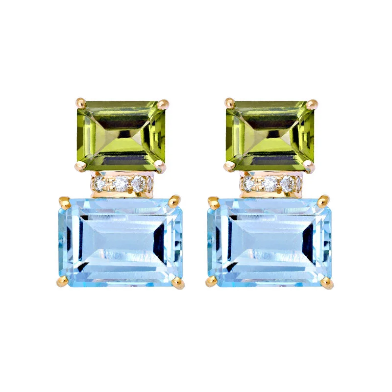 Gorgeous Earrings for Bridesmaids-Earrings- Blue Topaz, Peridot And Diamond