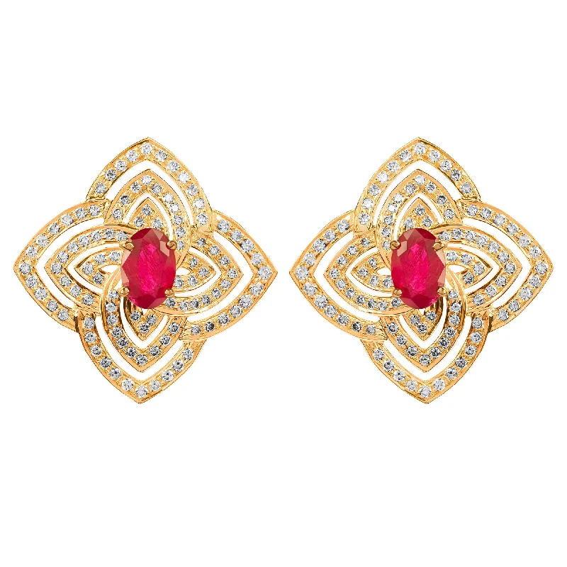 Gold Hoop Earrings-Earrings - Ruby & Diamond